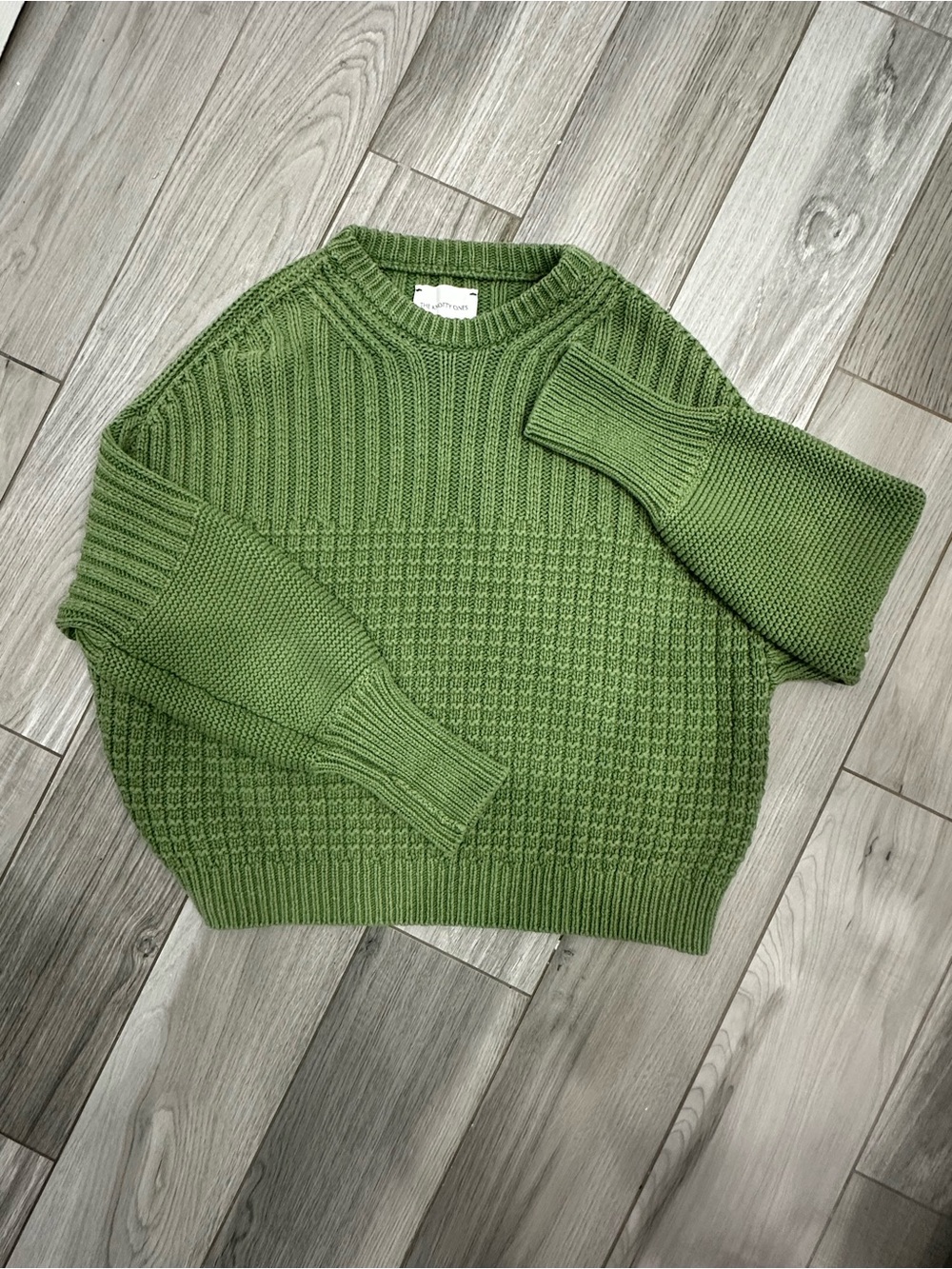 The knotty one Olive Green Textured Crewneck Sweater
